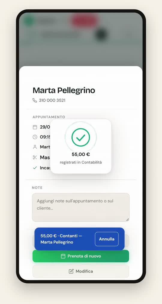 L'incasso con un tocco dall'appuntamento