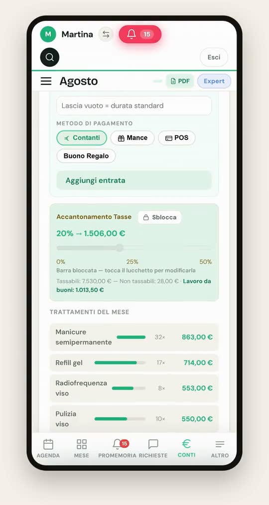 Quanto mettere via per le tasse, nella pagina del mese