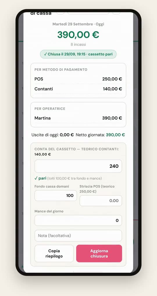 La chiusura di cassa nell'app