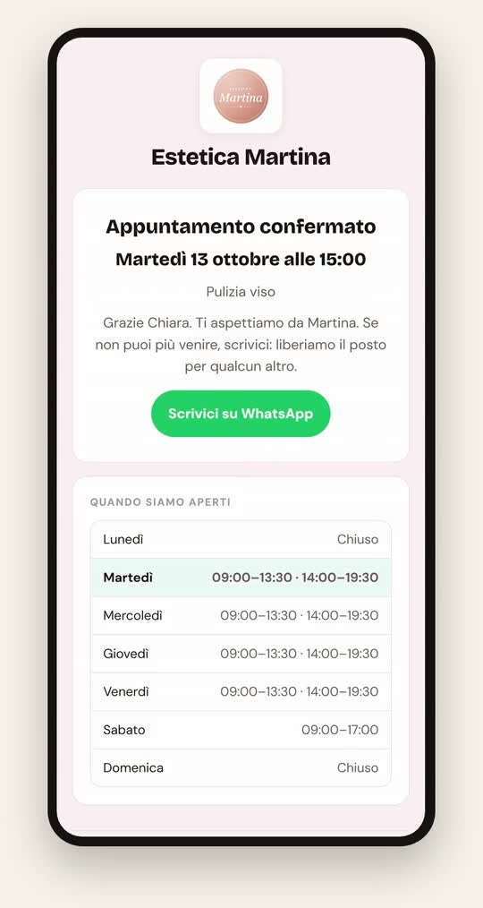 La pagina del tuo link, vista da chi prenota